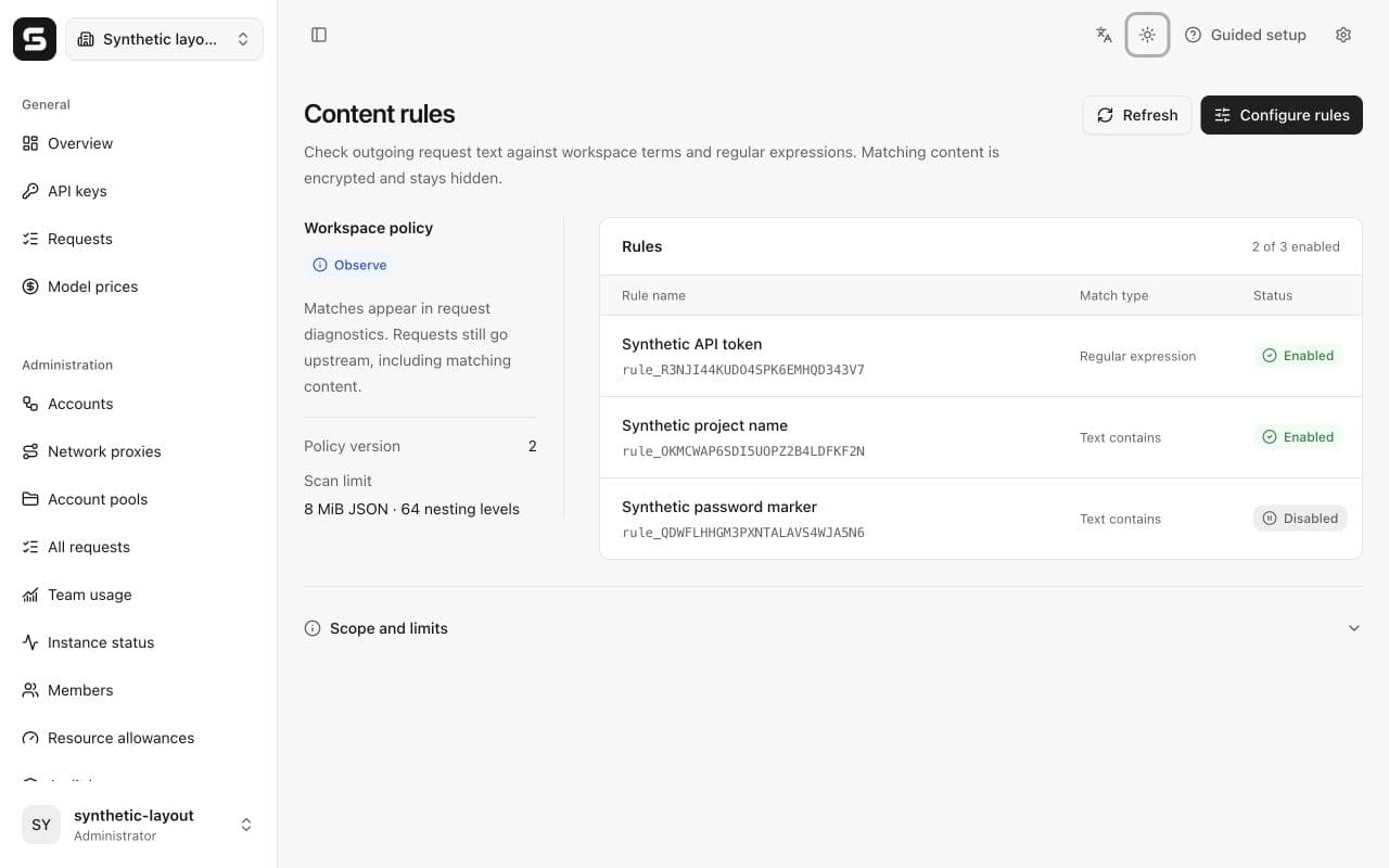 Content rules in a synthetic verification workspace